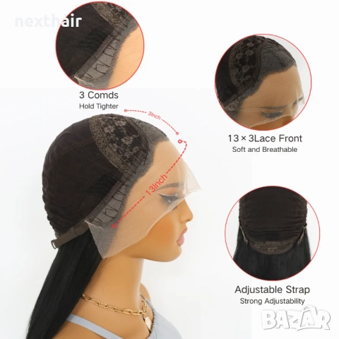 Бордо синтетична перука с тъмни корени и с дантела отпред 13x4, снимка 4 - Аксесоари за коса - 52229294