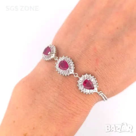 Сребърна Гривна с Топаз/Рубини/Изумруди, снимка 6 - Гривни - 49931535