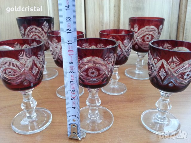 Кристални чаши цветен червен кристал , снимка 6 - Антикварни и старинни предмети - 37419359