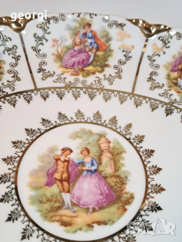 немско порцеланово елипсовидно плато с позлата Ромео и Жулиета М1, снимка 4 - Сервизи - 52983182