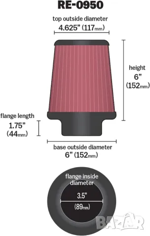 Конусен филтър К&N 89мм, снимка 2 - Аксесоари и консумативи - 49639437