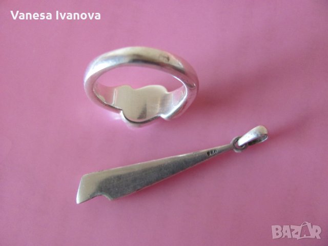 Сребърен пръстен и висулка със седеф комплект , снимка 2 - Пръстени - 28183990