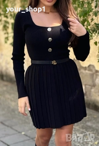 Уникална къса рокля с дълъг ръкав - финно машинно плетиво 🖤🖤🖤   Плисирана пола 🧸   Ограничени бройки, снимка 5 - Рокли - 53181310