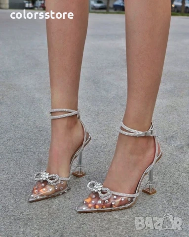 Сандали на ток - прозрачен силикон със сребрист акцент - BY80

