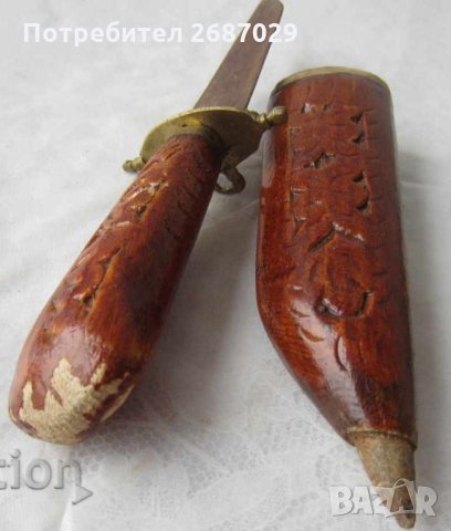 Стар нож ножка ножче с дървена кания, снимка 6 - Други ценни предмети - 28949826