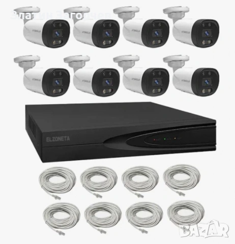 Система за видеонаблюдение 4K Ultra HD – 8 камери + 8-канален NVR, PoE, двупосочно аудио