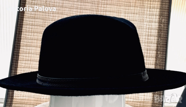 Черна вълнена шапка FEDORA - класическа, 100% вълна, 59 размер, снимка 4 - Шапки - 52426683