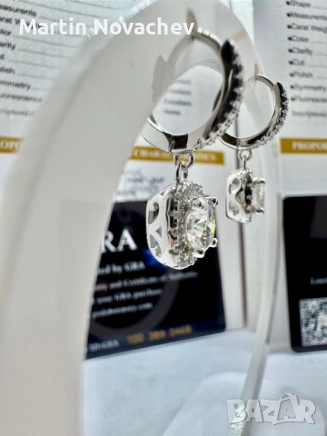 Сребърни обеци с мойсанит (Диамант) 1 карат, снимка 5 - Обеци - 52844104