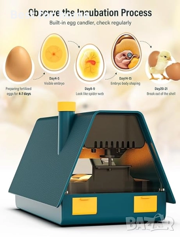 Напълно автоматичен инкубатор за кокошки, 10 яйца от Aissom, снимка 2 - За селскостопански - 51485707