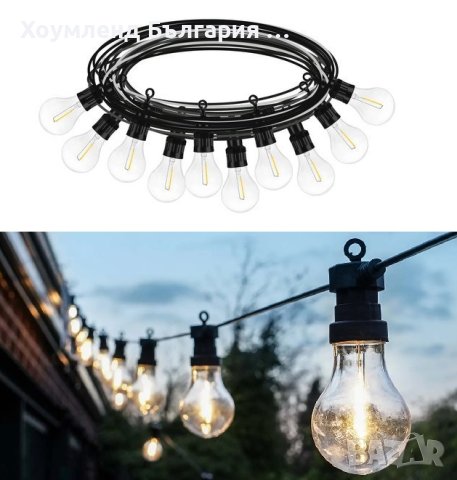 Градински LED гирлянд 5 метра с 10 крушки, снимка 4 - Соларни лампи - 40676656