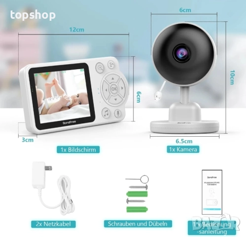 ЧИСТО НОВ Бебефон BondFree 2.8”, 300 метра, 2600mAh type C, двупосочен разговор, Vox, нощно виждане, снимка 7 - Бебефони - 51598034