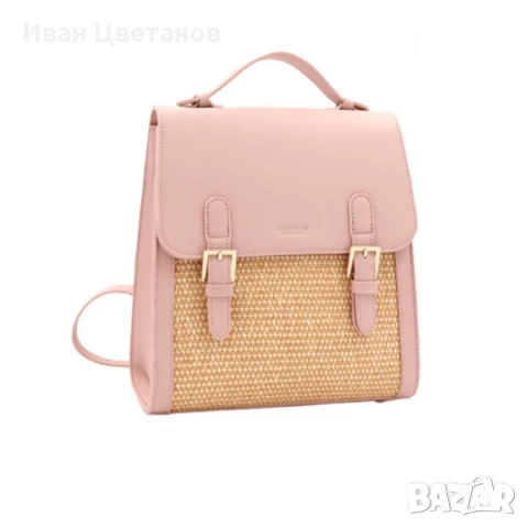 Кокетна дамска раничка, със сламени детайли, снимка 2 - Раници - 50742082