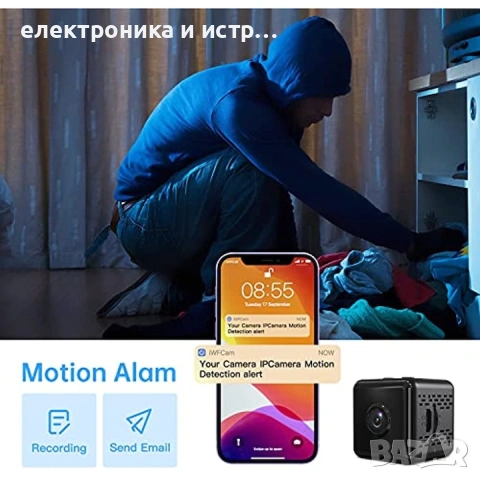 Камера за наблюдение WIFI Cam Mini, Full HD, Детектор на движение , снимка 3 - Камери - 53185752