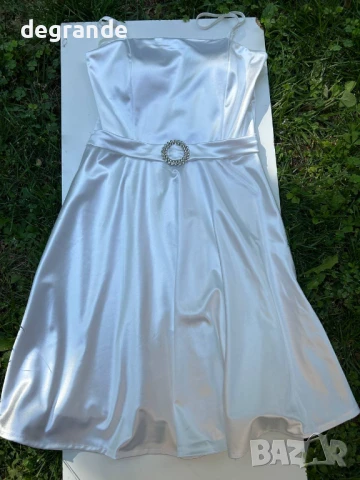 Луксозни сатенени рокли в Синьо светло синьо и Бяло, снимка 3 - Рокли - 51099500