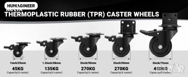 25 мм мебелни колелца със спирачка,комплект 8 броя, снимка 6 - Други стоки за дома - 53521465