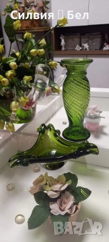 Арт зелено стъкло 💚 , снимка 2 - Антикварни и старинни предмети - 51588381