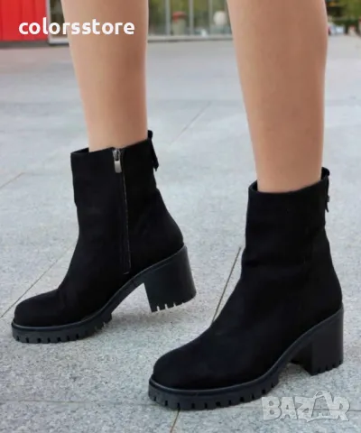 Боти на ток - черен велур - BTNM90