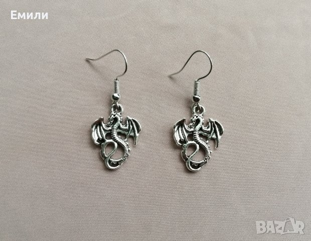 Ръчно изработени дамски обеци с китайски дракон в сребрист цвят, снимка 1