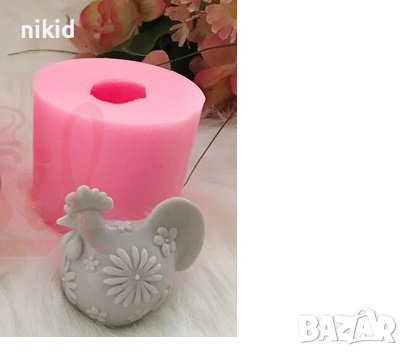 3d кокошка кокошчица с цвете силиконов молд форма калъп фондан шоколад гипс свещ сапун, снимка 2 - Форми - 36906562