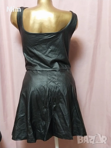 4XL Черна къса кожена рокля с къси панталонки , снимка 3 - Рокли - 53332387
