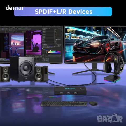 4K@60Hz HDMI KVM превключвател, 2 монитора-2 компютъра, EDID,4 USB 3.0, снимка 5 - Кабели и адаптери - 47446850