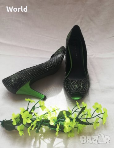 Ефектни дамски обувки със зелен ток, снимка 3 - Дамски елегантни обувки - 28556733