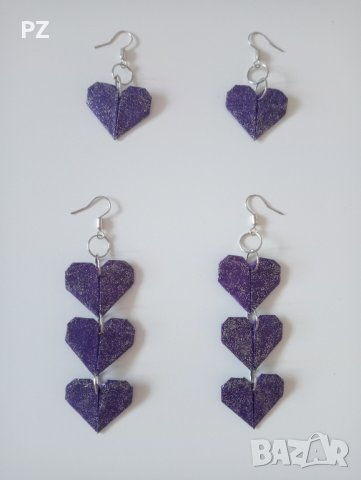 Лилави висящи обеци сърце , снимка 3 - Обеци - 37912247