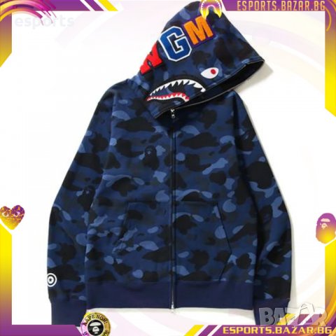 Унисекс суичър BAPE A Bathing Ape Blue Baby Shark Camo Син Камуфлаж, снимка 5 - Суичъри - 36906854
