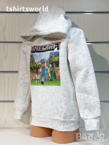 Нов детски суичър в цвят бял меланж с дигитален печат MINECRAFT, снимка 3 - Детски анцузи и суичери - 38484051