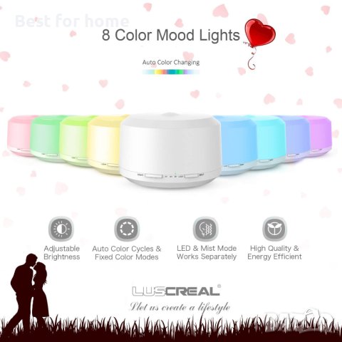 Арома дифузер/ овлажнител с ЛЕД светлина 450 мл от LUSCREAL, снимка 2 - Други - 43925633