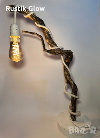 Настолна ръчно изработена рустик лампа, снимка 3 - Настолни лампи - 52240696