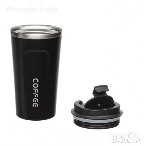 Термочаша Mercado Trade, С капак, За топли напитки, 500 мл., Метал, Черна, снимка 3 - Чаши - 39825099