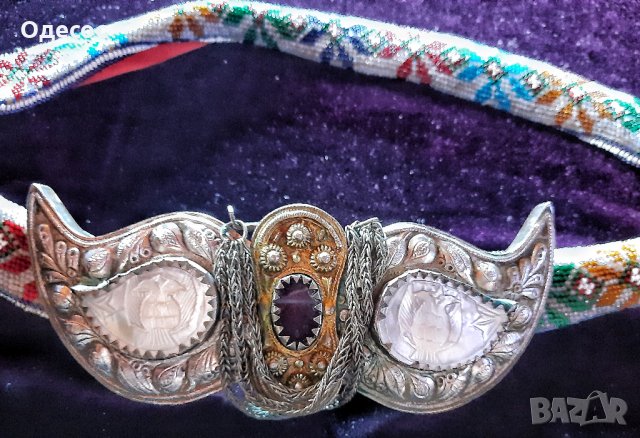 Стари сребърни пафти със седеф и мънистен колан., снимка 4 - Антикварни и старинни предмети - 29909714