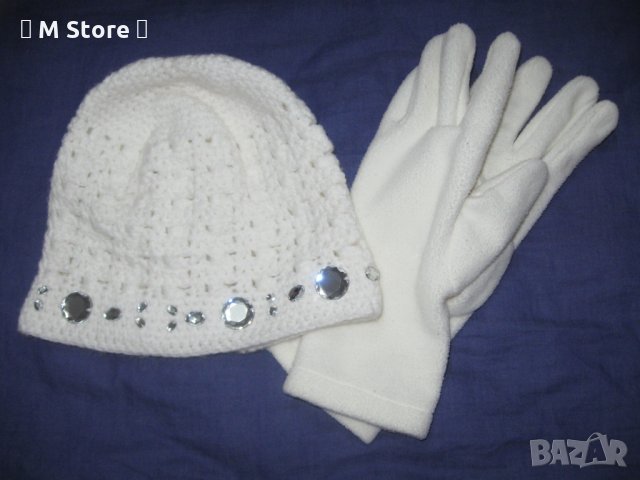 Шапка с кристали и топли ръкавици, снимка 3 - Шапки - 35580121