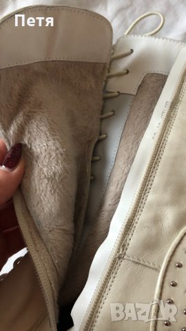 Дамски бежови боти от естествена кожа и екстравагантен ток, снимка 6 - Дамски боти - 28289037