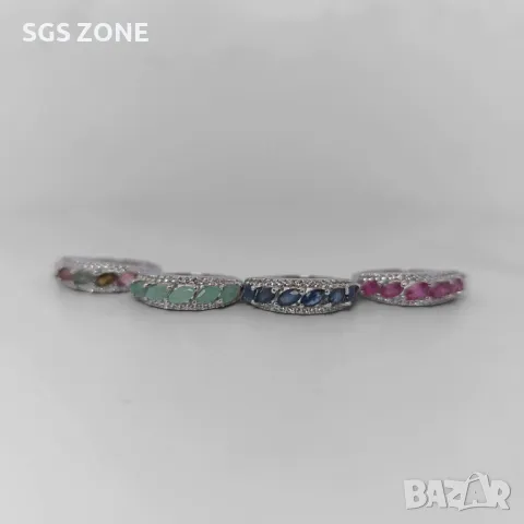 Сребърен Пръстен с Рубин, Сапфир, Изумруд, Турмалин с Прозрачен Топаз, снимка 6 - Пръстени - 50310201