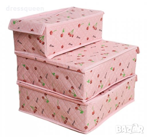 2550 Комплект от 3бр.розови органайзери за бельо и чорапи с капаци, снимка 2 - Други стоки за дома - 28482066