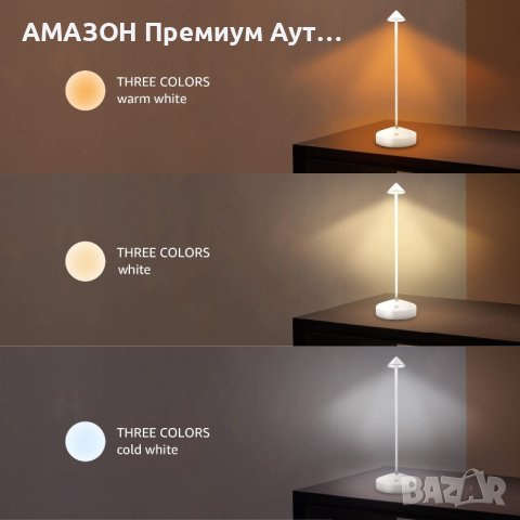 GNOO Димируема Безжична сензорна LED настолна лампа,8 часа работа/алуминий/IP54/3 режима/ретро,бяла, снимка 3 - Лед осветление - 43518763