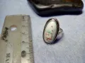 СТАРИНЕН РЕТРО АРТ СРЕБЪРЕН ПРЪСТЕН СРЕБРО ВИСОКА ПРОБА с РЪЧНО РИСУВАН БЯЛ ОПАЛ 30544, снимка 9