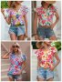 Дамска лятна модна двуслойна риза с къс ръкав с флорален принт, 4цвята - 023, снимка 1 - Ризи - 40394598