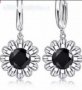 Сребърно колие с ланче цвете с кристал,black/Сребърни висящи обеци цветя с кристали,black/нови, снимка 3