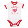 Бебешко боди честит рожден ден тате с мама мн те обичаме - червен надпис + сърце от цветя, снимка 2