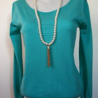 Vintage Dressing S/M елегантен секси леко изрязан гръб френски топ блуза тюркоаз, снимка 3 - Блузи с дълъг ръкав и пуловери - 27290779