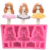 3 бр кукла принцеса момиче силиконов молд форма фондан гипс шоколад декор, снимка 1 - Форми - 36897626