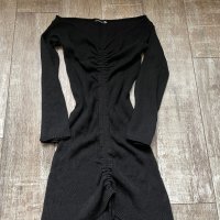 Нова елегантна ежедневна акрил  черна еластична фабрично плетиво плетка  рокля рипс , снимка 4 - Рокли - 43401169