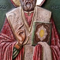 Ръчно рисувана Икона от дърво на Свети Николай Чудотворец, снимка 3 - Икони - 32228072