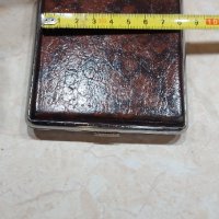 Метална табакера с кафява кожа , снимка 3 - Табакери - 43491386
