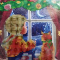 5D Гоблен Коледен момченце с коте диамантен детски картина мозайка за направа схема камъчета, снимка 2 - Гоблени - 38209022