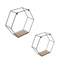 Декоративни рафтове, Метални, шестоъгълници, Дървена основа, 2 размера, 2 бр., снимка 2 - Етажерки - 36656281
