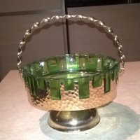 АНТИКА-бонбониера-зелено стъкло/мед месинг-18х18см, снимка 7 - Антикварни и старинни предмети - 26705978